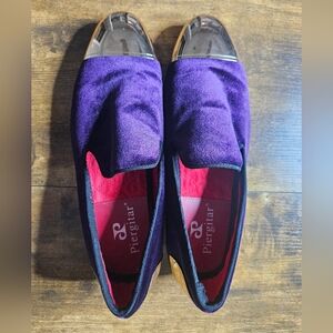 Piergitar Men's 12 Handmade Gold Toe & Heel Purple Velvet Loafers Quilted Insole
